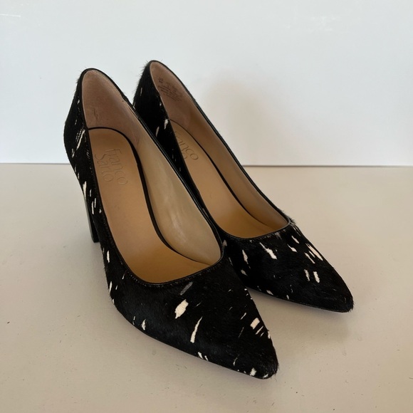 Franco Sarto Leather Cow Hair Black and White 3.35” Palma Pointy Toe Pump, 8M - Picture 2 of 10